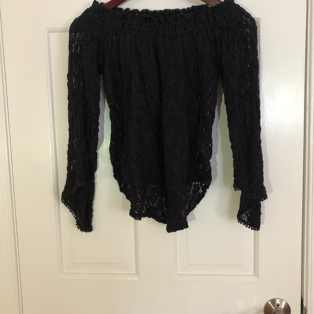 Sheer Navy off the shoulder top